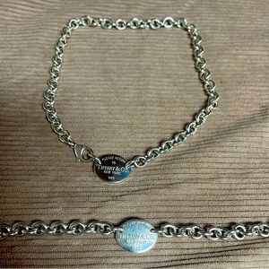 Tiffany & Co. Sterling Silver Oval tag Necklace 15.5" and matching bracelet